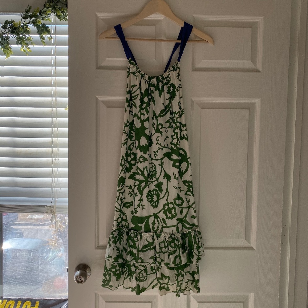 GAP Floral Green Tan Blue Dress with Tie - Size XS